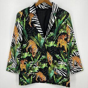 Shein Blazer Jacket Women's L Multicolor Tiger Animal Print Zoo Button